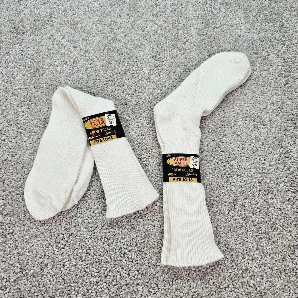 Vintage‎ Kmart Super Value Crew Socks Mens Fits Size 10-13 Stretch Cotton 2 Pair